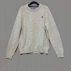 American Eagle Sweater Mens XL Elbow Patches Gray Flecked Knit